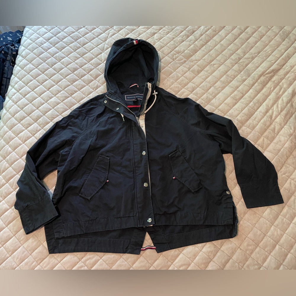 Tommy Hilfiger Navy Hooded Coat- Size Small
